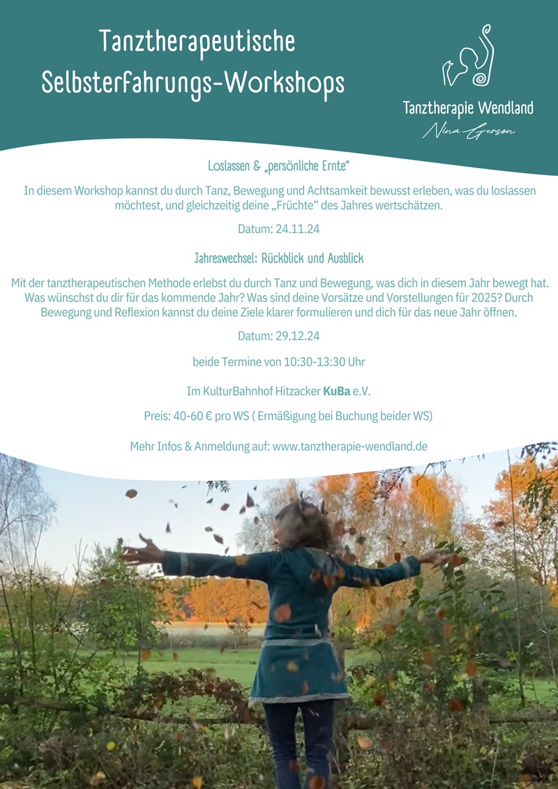 Tanztherapie-Workshop am 29.12.24 von 10:30 bis 13:30 Uhr