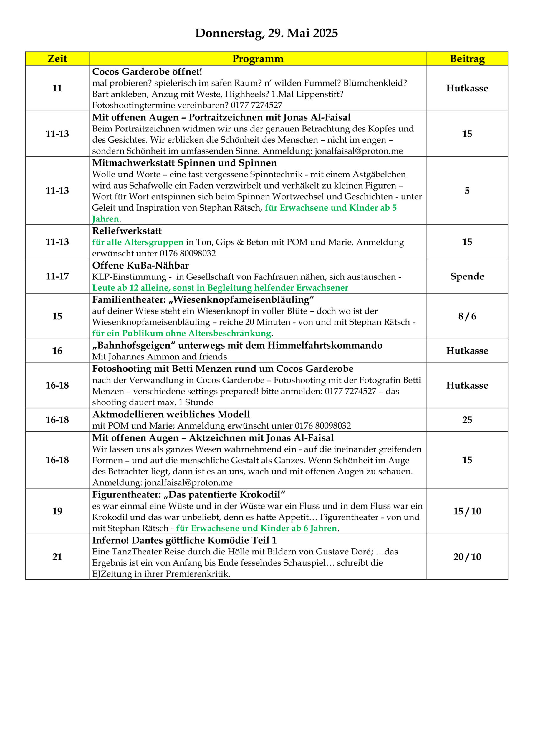 Programm 29. Mai