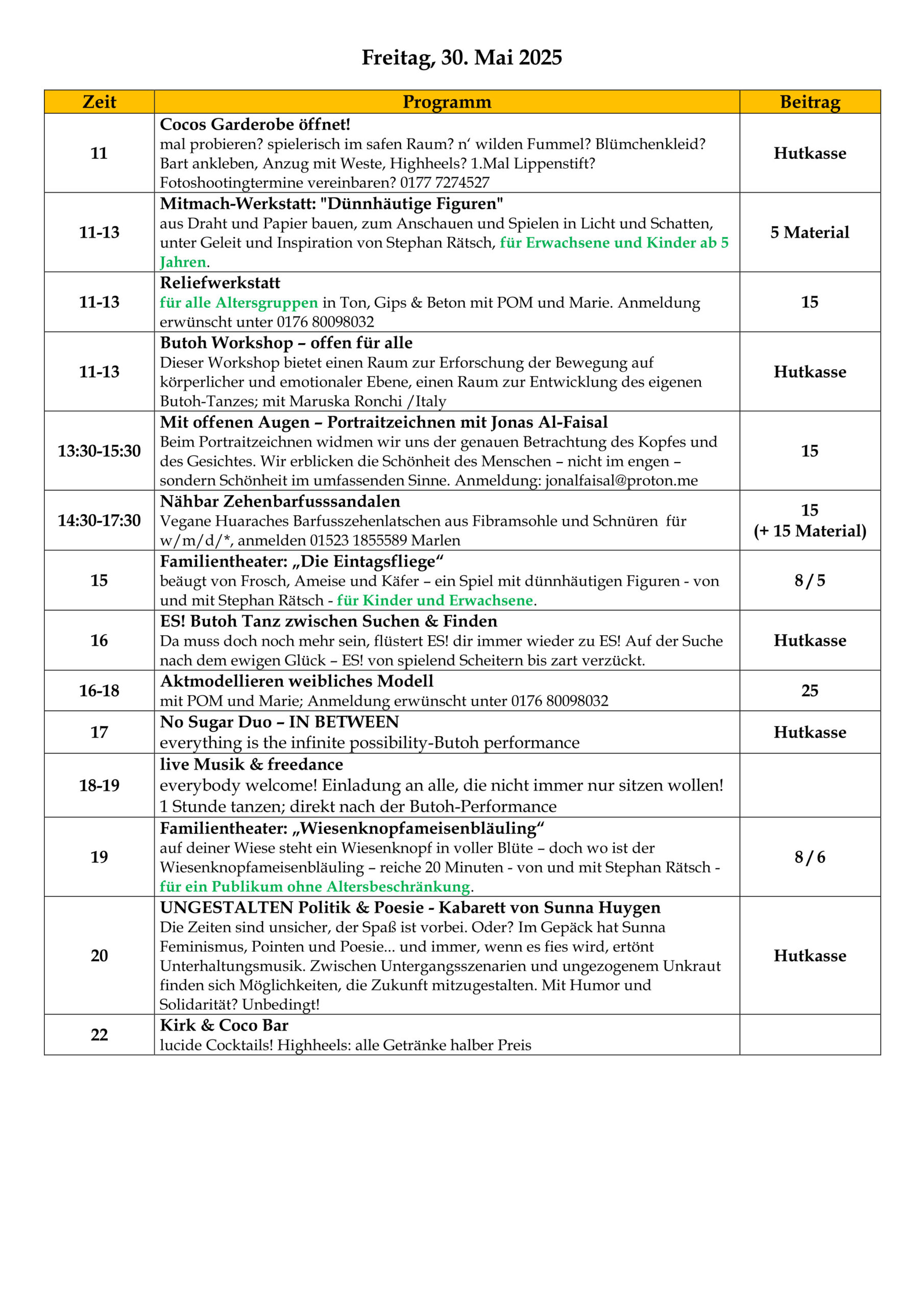 Programm 30. Mai
