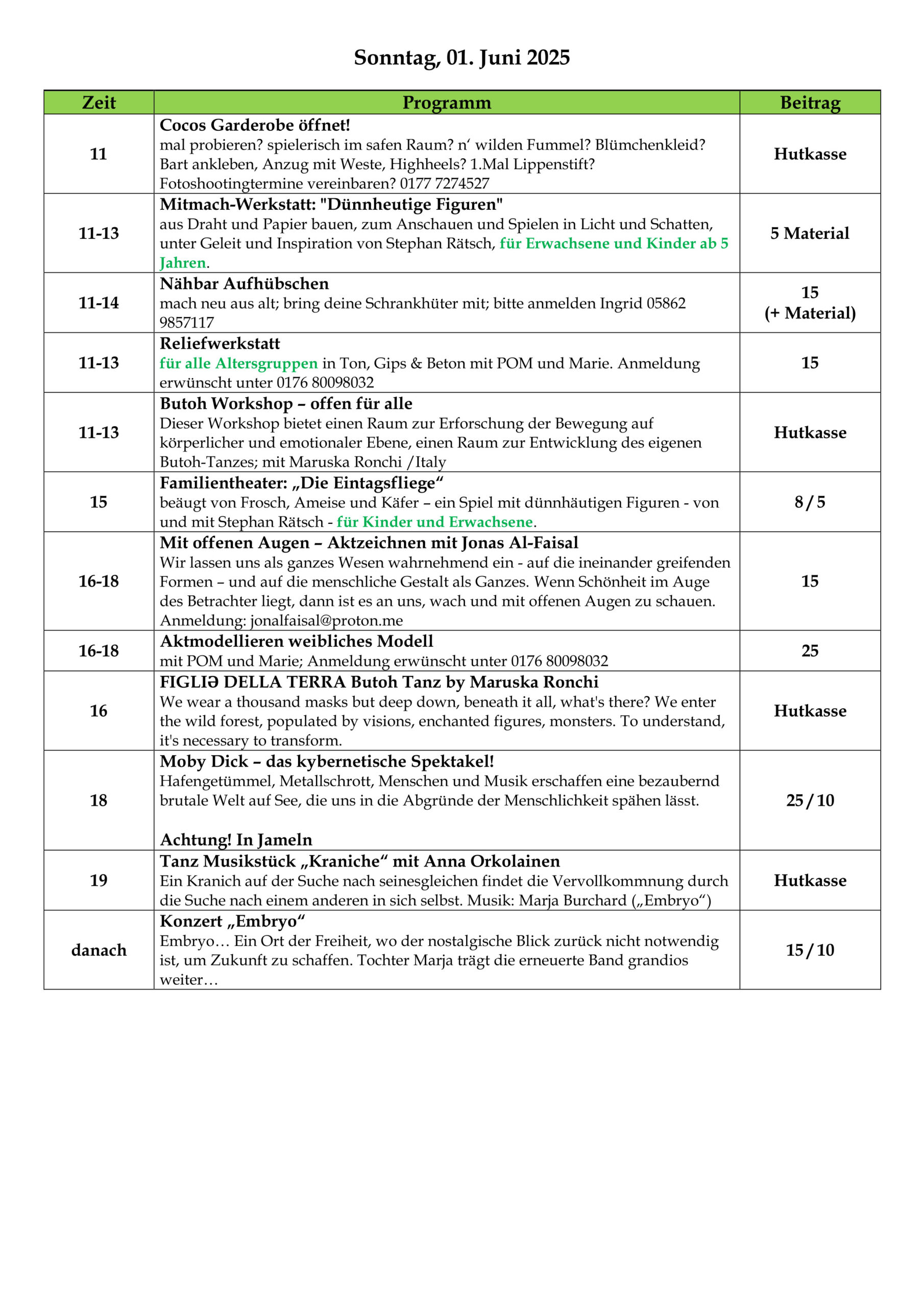 Programm 01. Juni