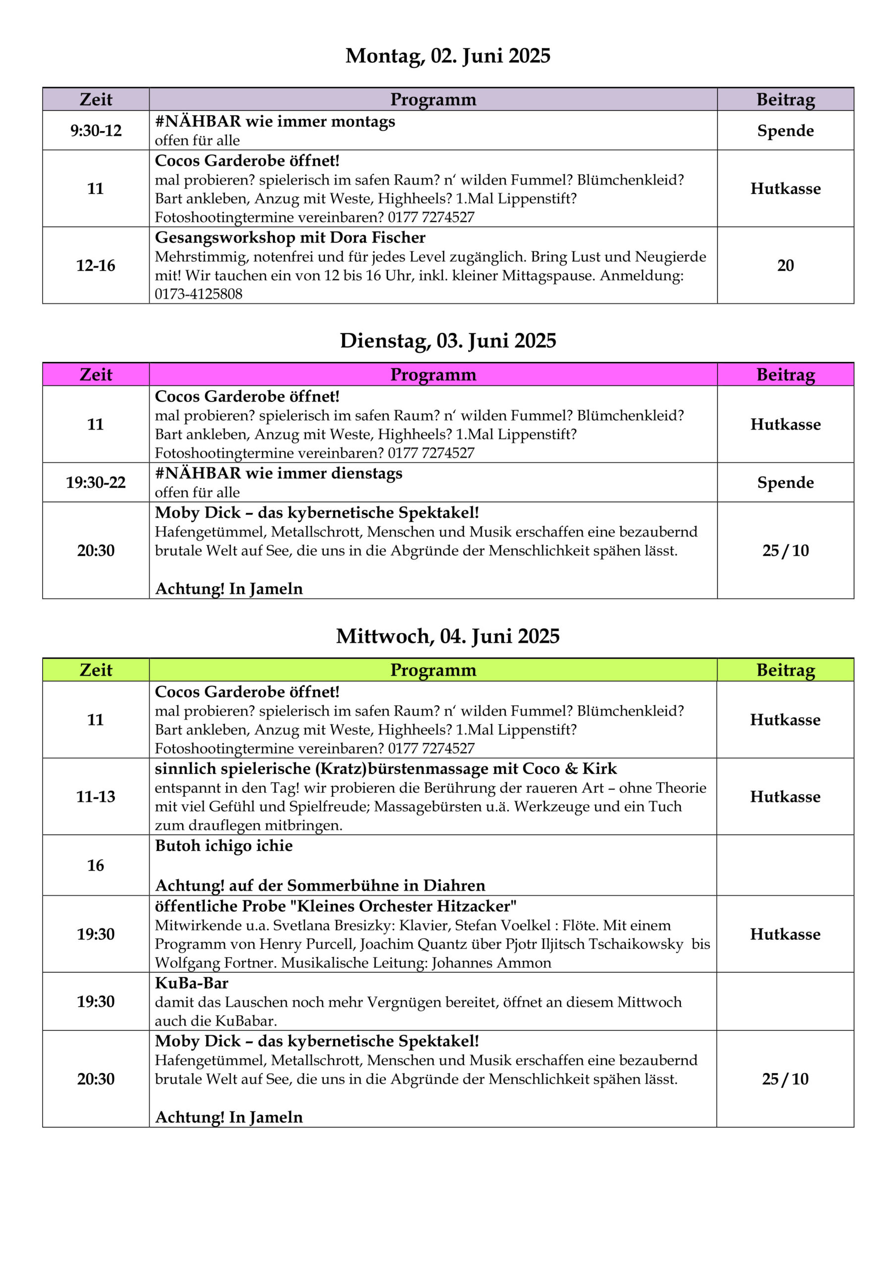 Programm 02. bis 04. Juni