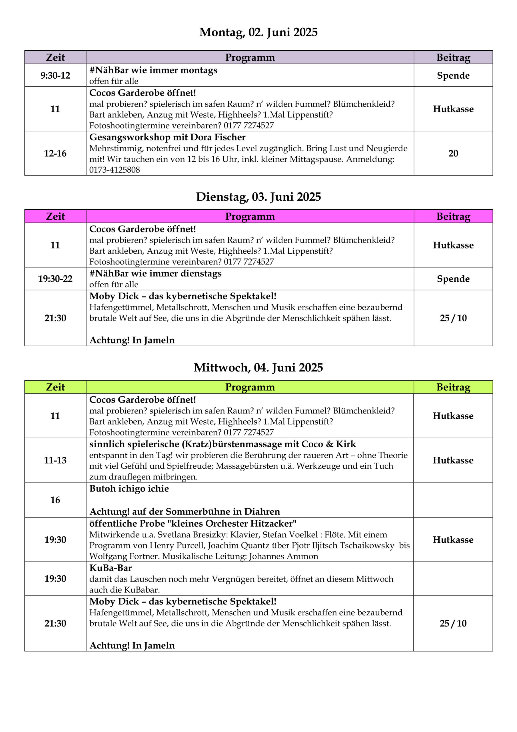 Programm 02. bis 04. Juni