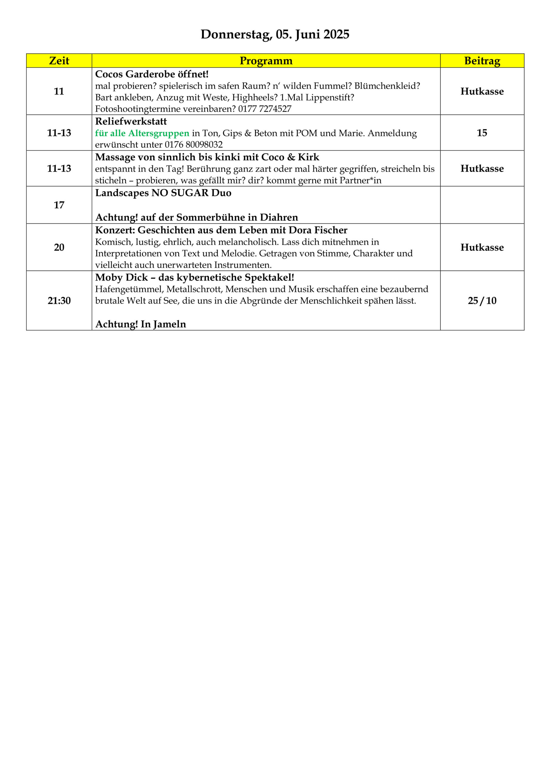 Programm 05. Juni