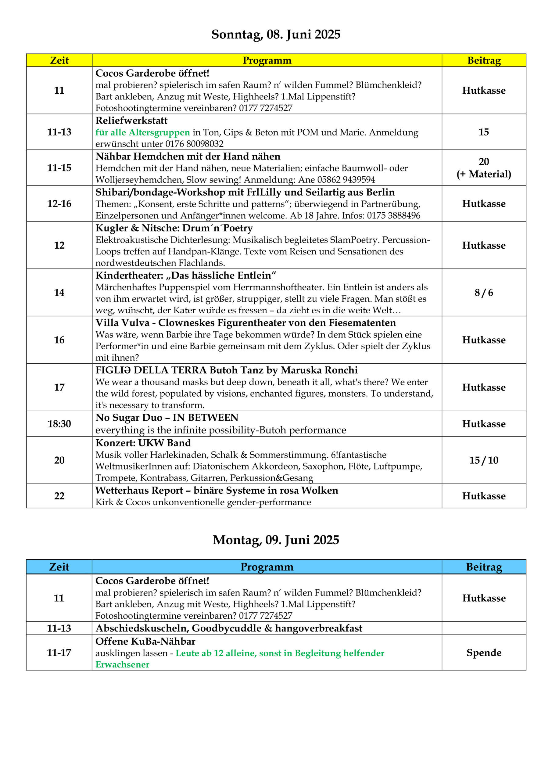 Programm 08. und 09.  Juni