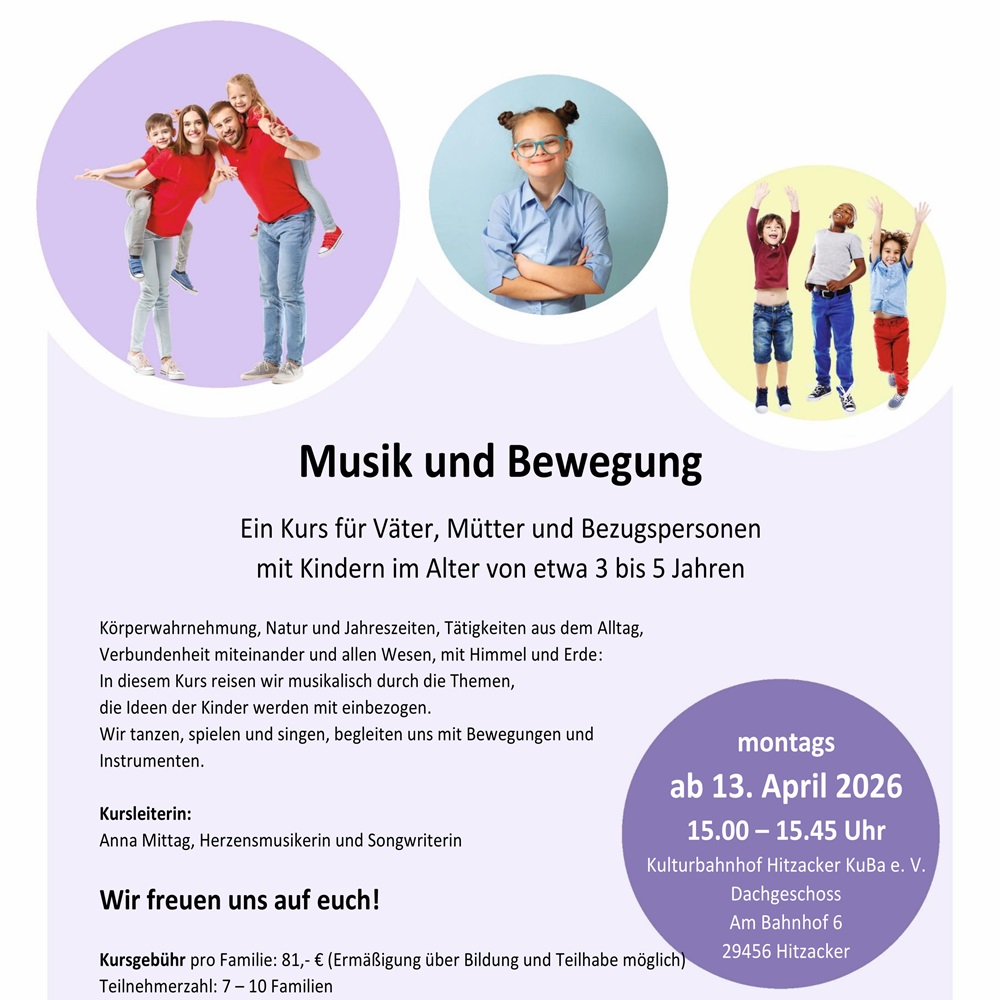 Musik und Bewegung Mo | 15:00 Uhr | 16:00 Uhr (13.04.26)