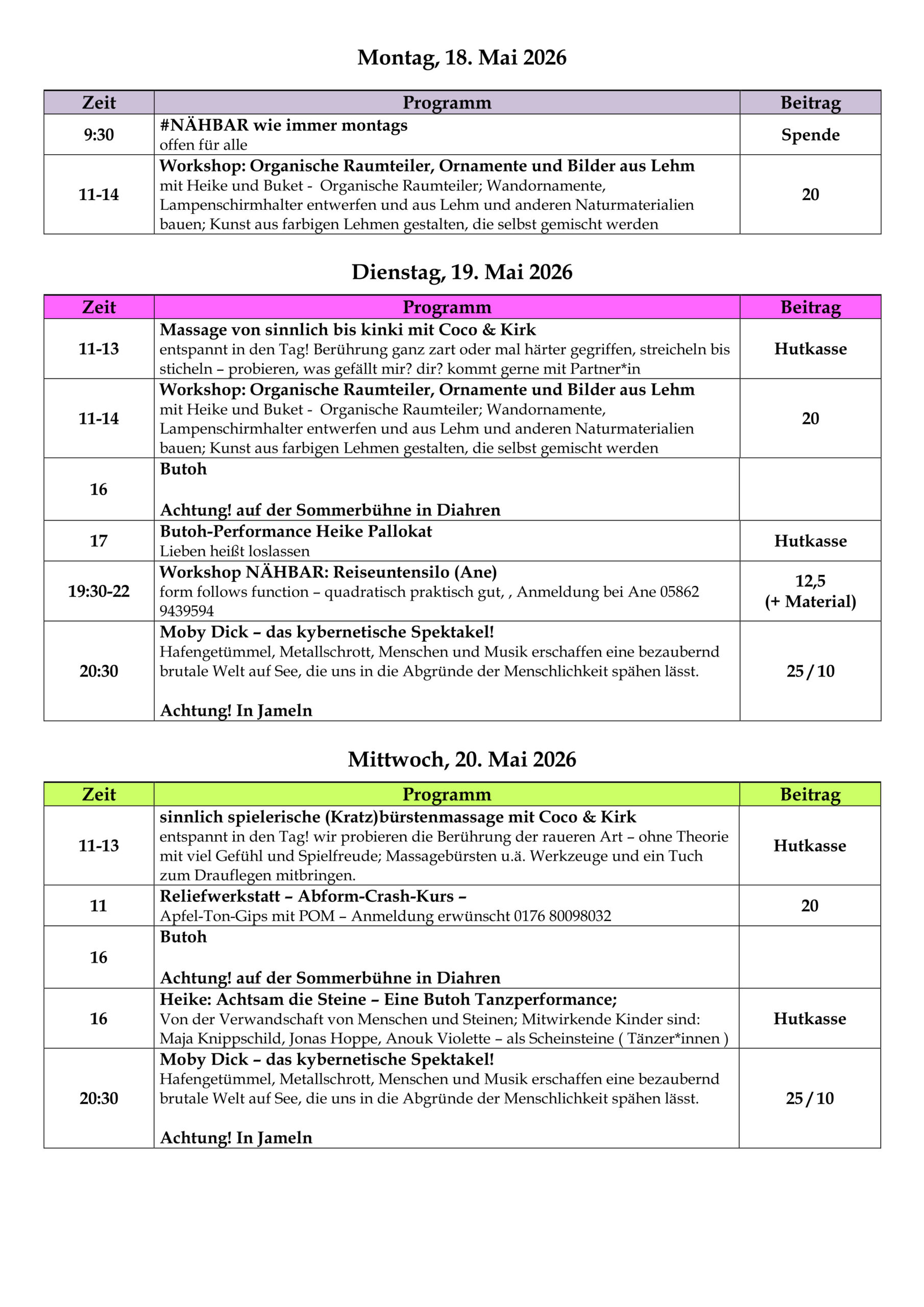Programm 18. bis 20. Mai