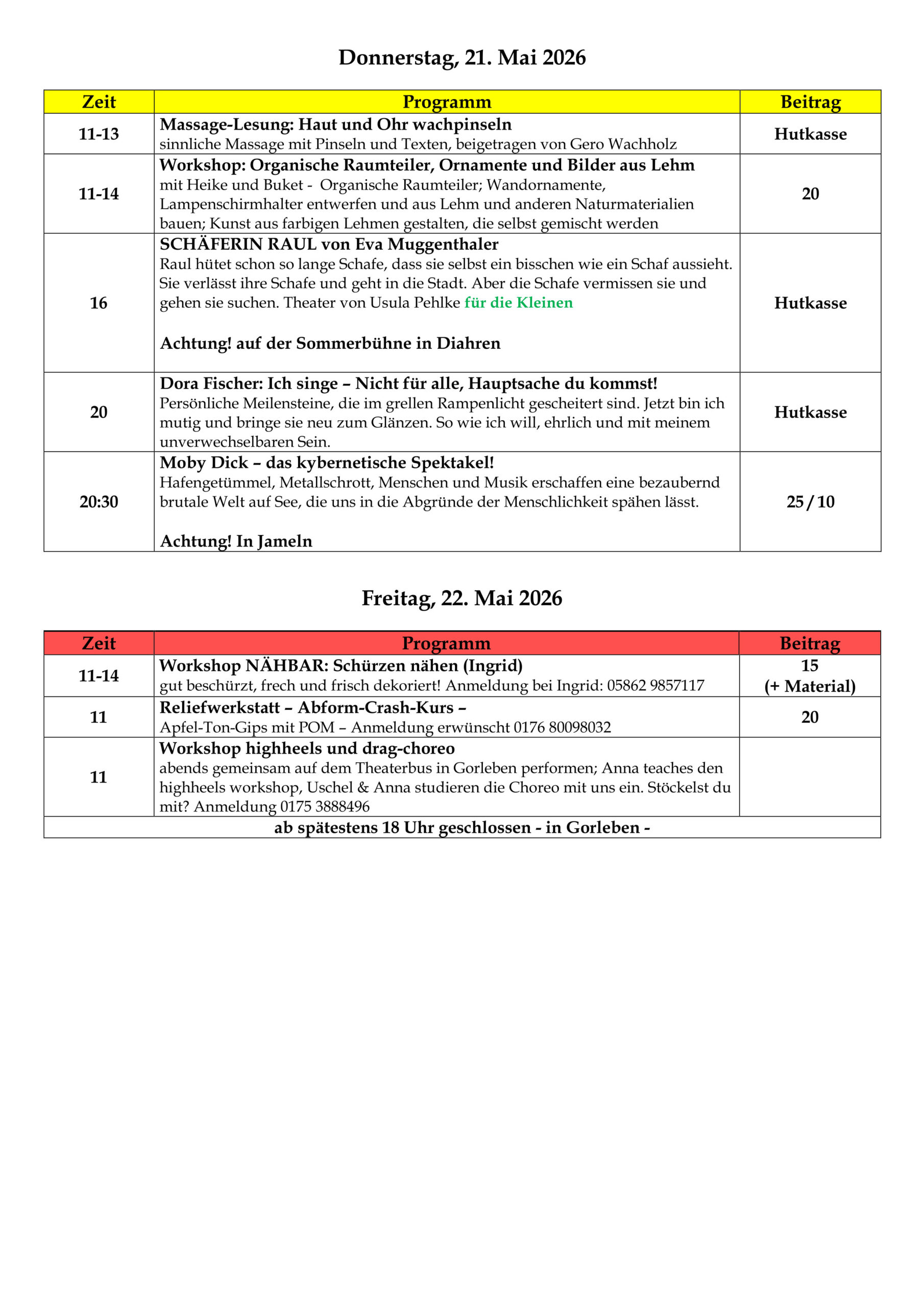 Programm 21. und 22. Mai